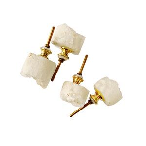 Set of 4 Natural White Crystal Geode Knobs